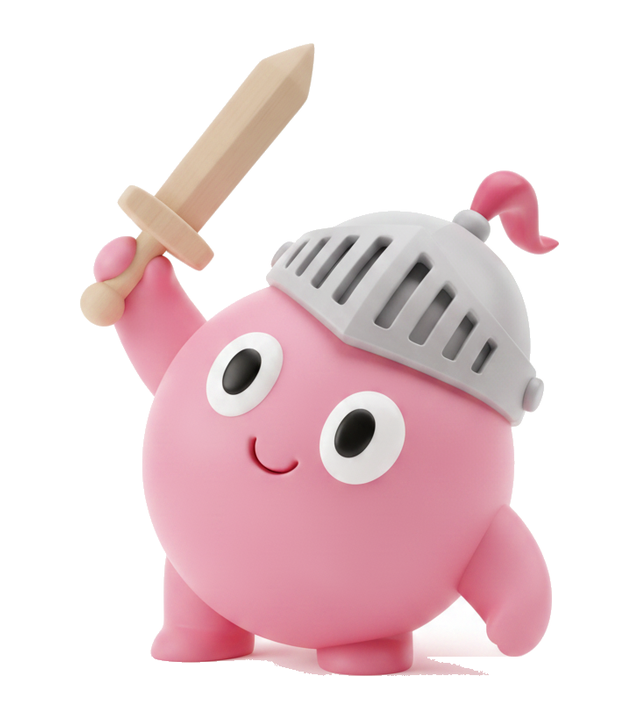 The SEO Conquest mascot holding a toy sword next to the plans